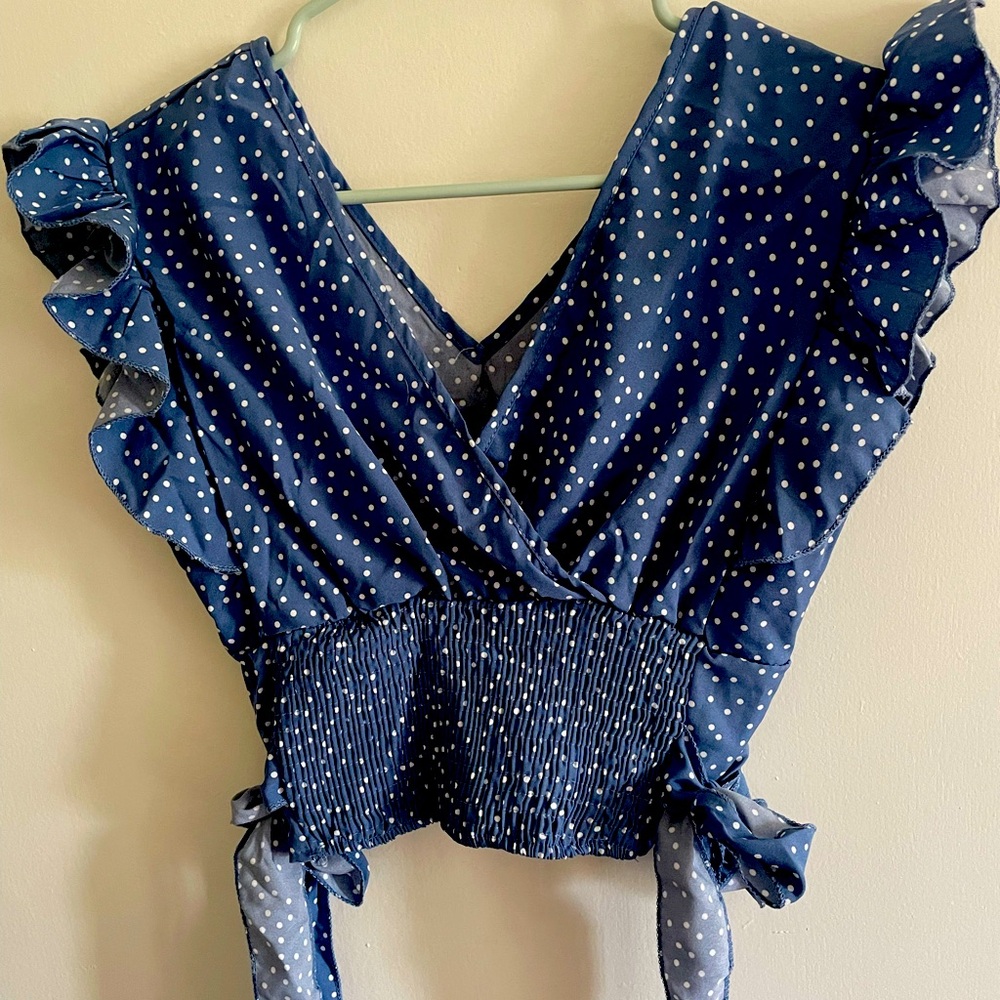 Cute blue ruffle crop top.